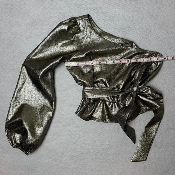 Show Me Your MuMu Silver One-Shoulder Crop Top Puff Sleeve - Picture 8 of 9